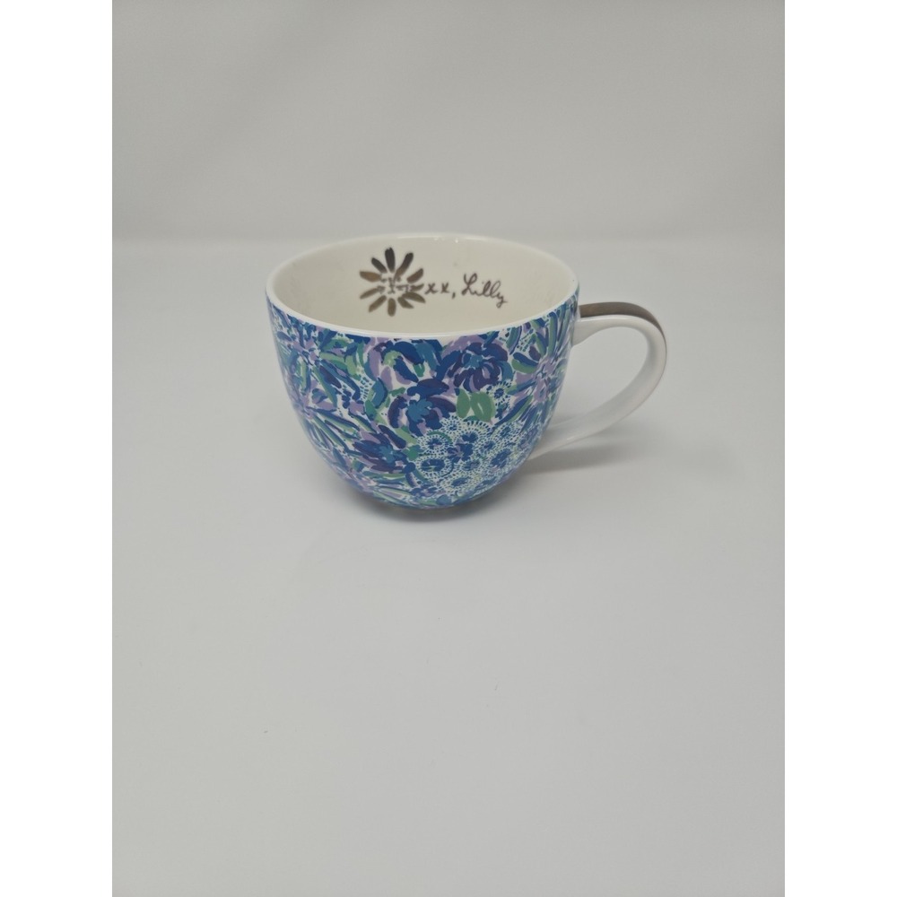 Lilly Pulitzer Mug Blue Floral‎ Ceramic Coffee Tea Cup approximately 12 Ounces